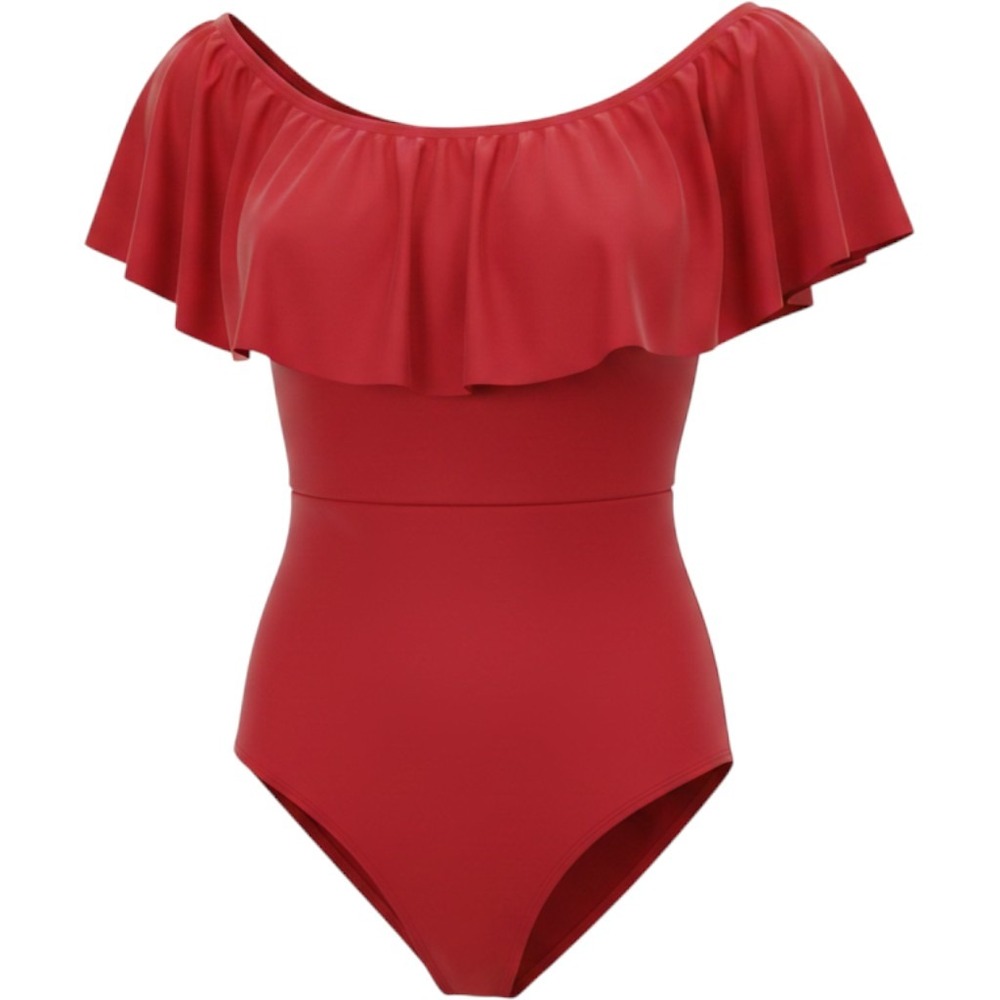 Alya‎ Bodysuit Womens Small Red Stretch Off The Shoulder Ruffle Flutter Sleeve